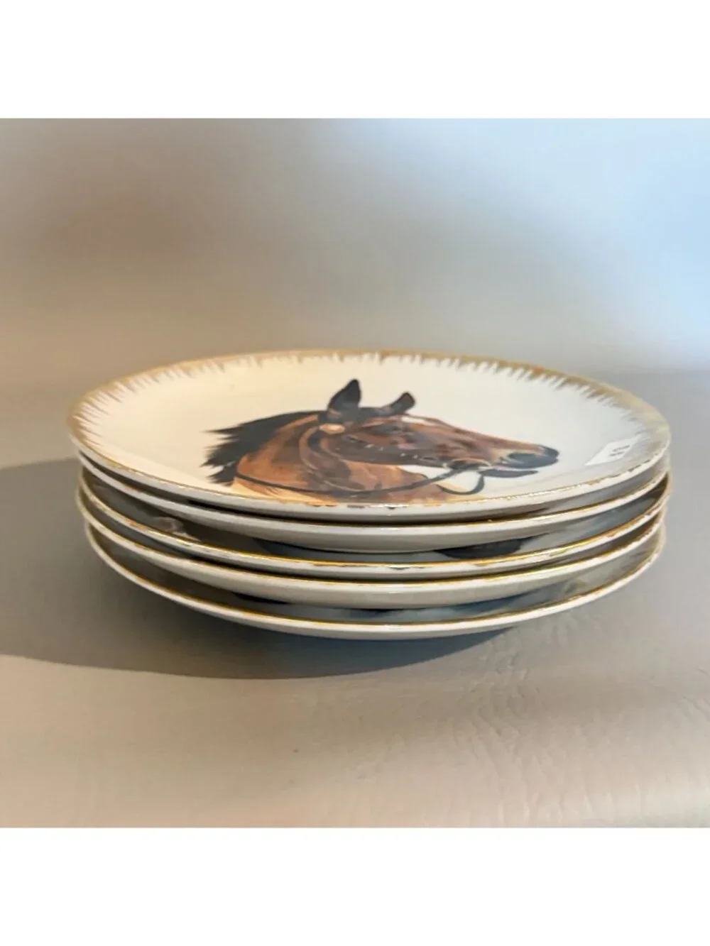 Vintage Horse Portrait Wall Plates Set of 5 Japan Equestrian Display 7.5